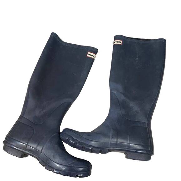 Hunter Navy Blue Rubber Classic Tall Winter Snow Rain Boots Women Sz 6 - Picture 2 of 9
